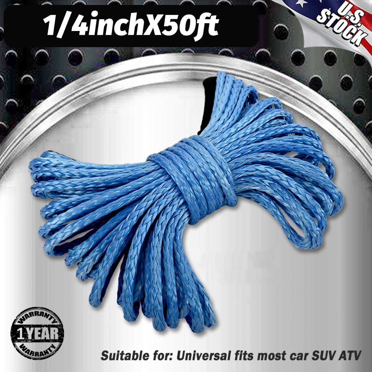 1/4″x50′ 10000LBS Synthetic Winch Rope Line Recovery Cable 4WD ATV UTV Sheath DP