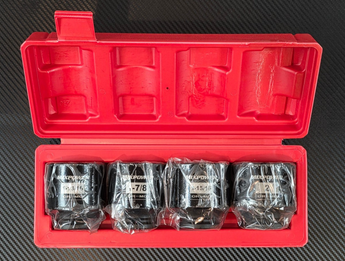 MixPower 4 Piece 1/2″ Drive SAE Impact Socket Set Large Size 1-13/16″ – 2″ Cr-Mo