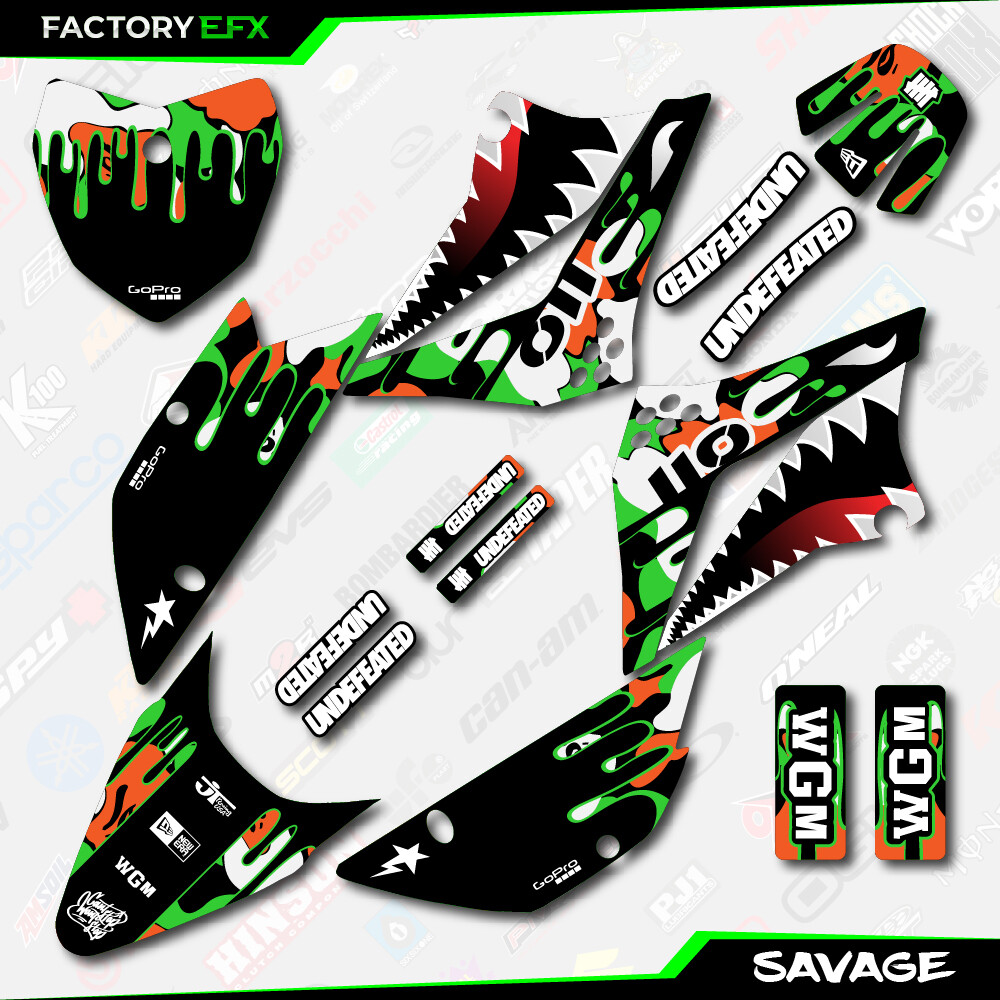 Green & Orange Savage Racing Graphic Kit fit 10-25 Kawasaki KLX110 KLX 110 Decal