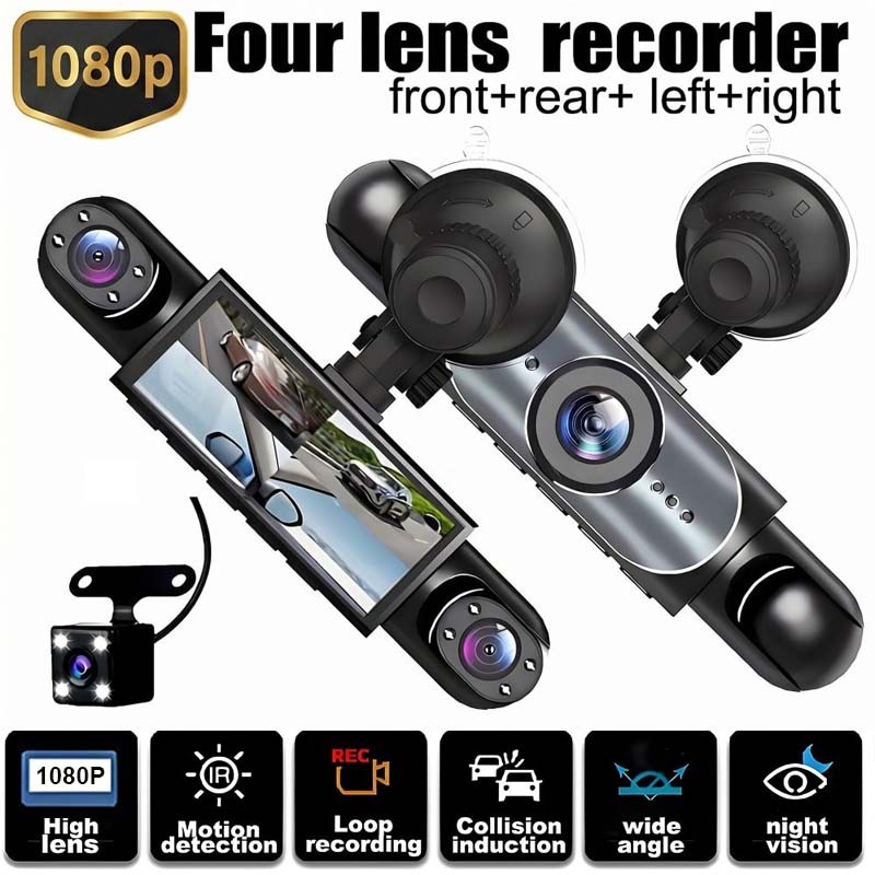 360° 4 Channel HD 1080P Car Dash Cam Front and Rear Inside Left Right + Camera