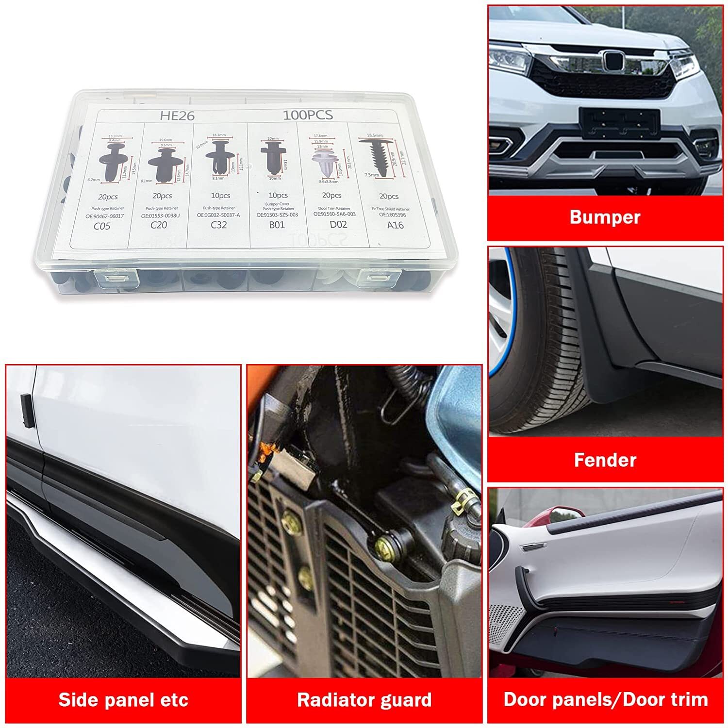 100PCS SET BUMPER FENDER LINER PUSH TYPE RETAINER CLIP W/BOX FOR TOYOTA FASTENER