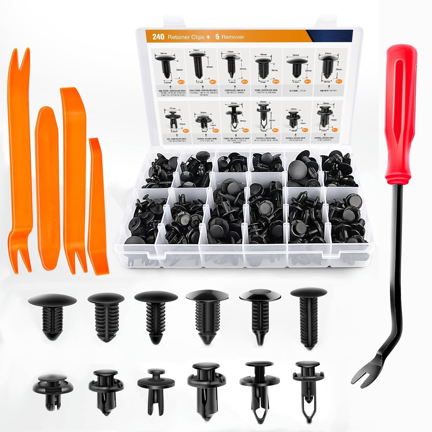 GOOACC 240PCS Bumper Clips + Remover, 240Pcs + 5 Remover