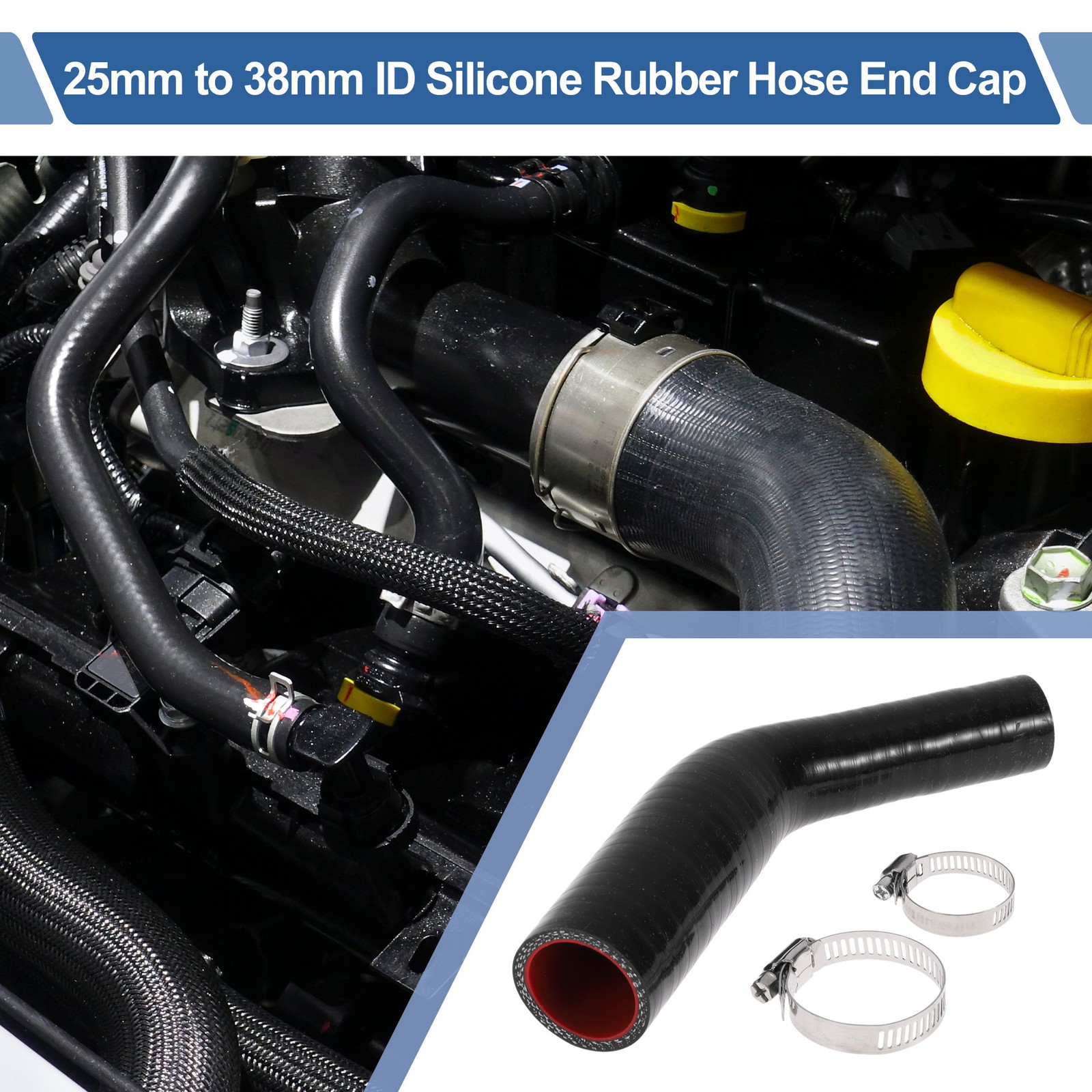 25mm/0.98″ to 38mm/1.5″ ID 45 Degree Elow Bend Elbow Silicone Reducer 4″ Length