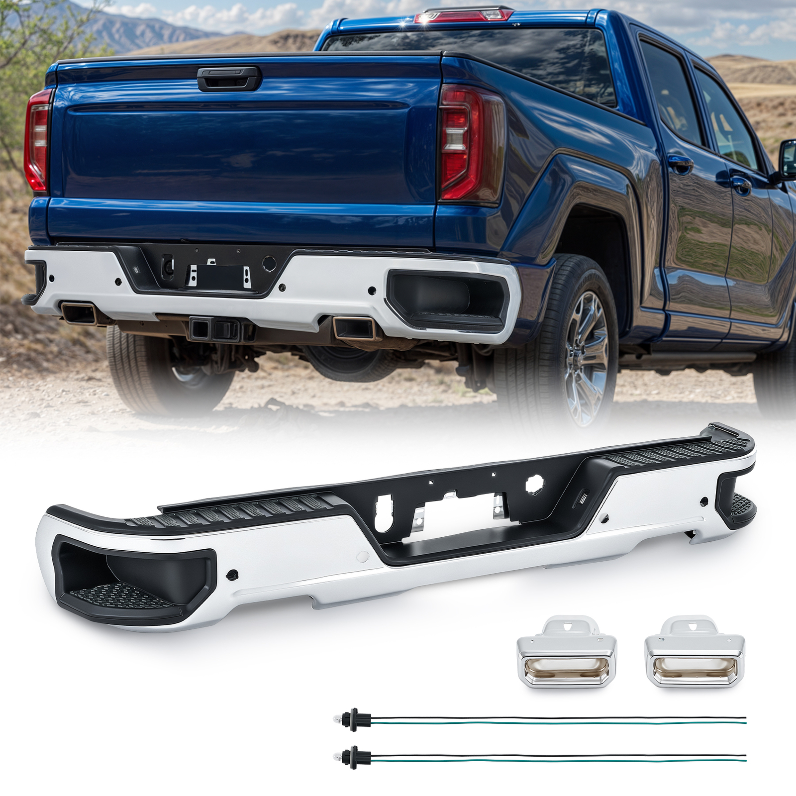 PREENEX NEW Chrome Rear Bumper For 2019-2025 Chevy Silverado GMC Sierra