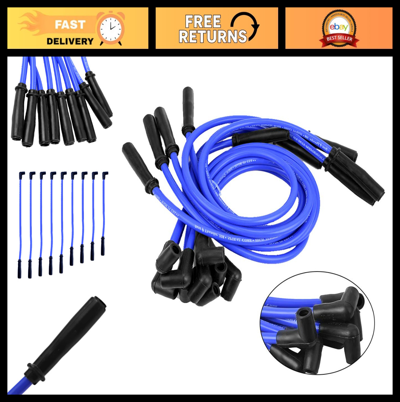 10.5mm Spark Plug Wire Set – 9 Pack Electronic Ignition Cables for SBC BBC HEI 3