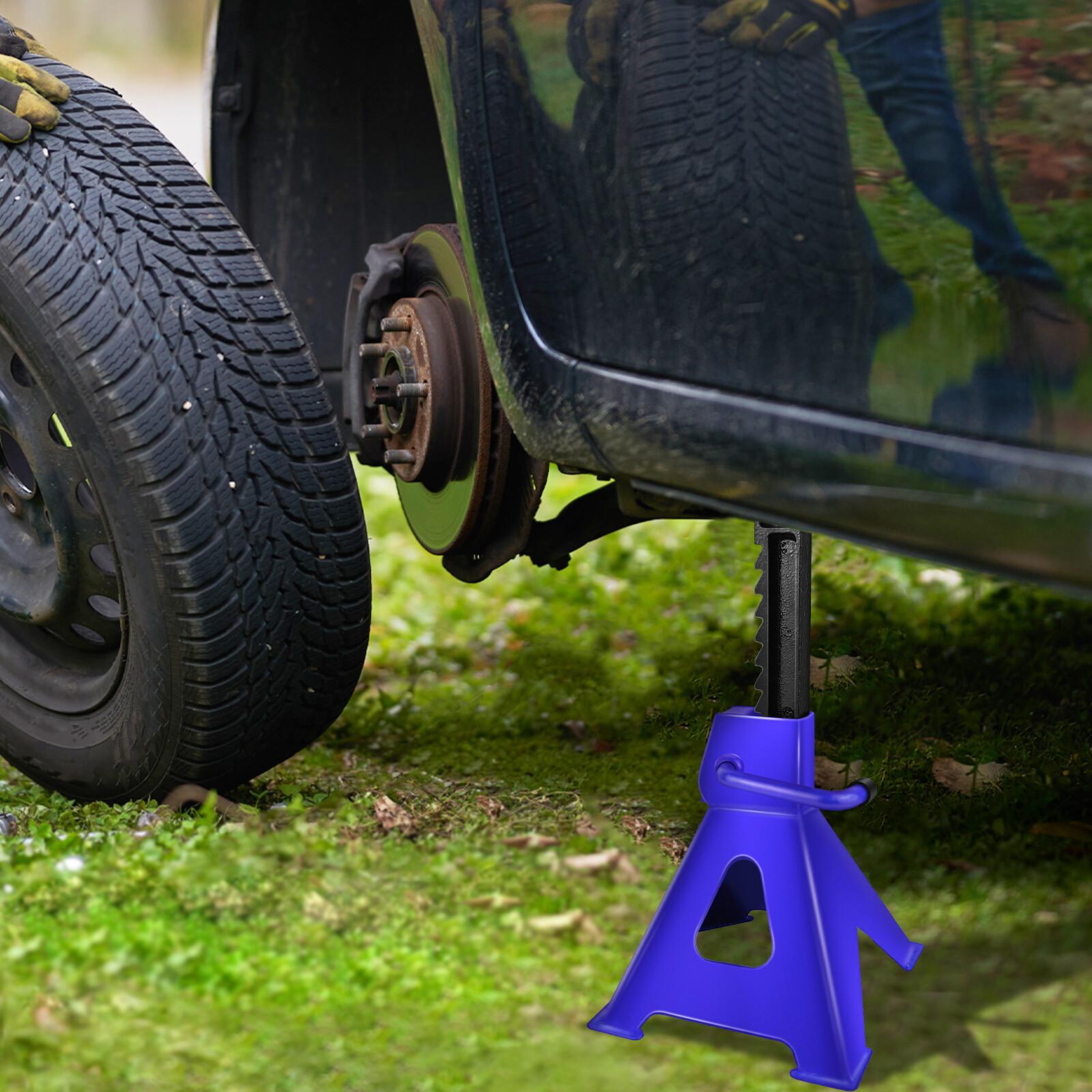 2PCS Axle Jack Stand 3 Tons Lifting Car Caravan Heavy Duty Steel Extended Height