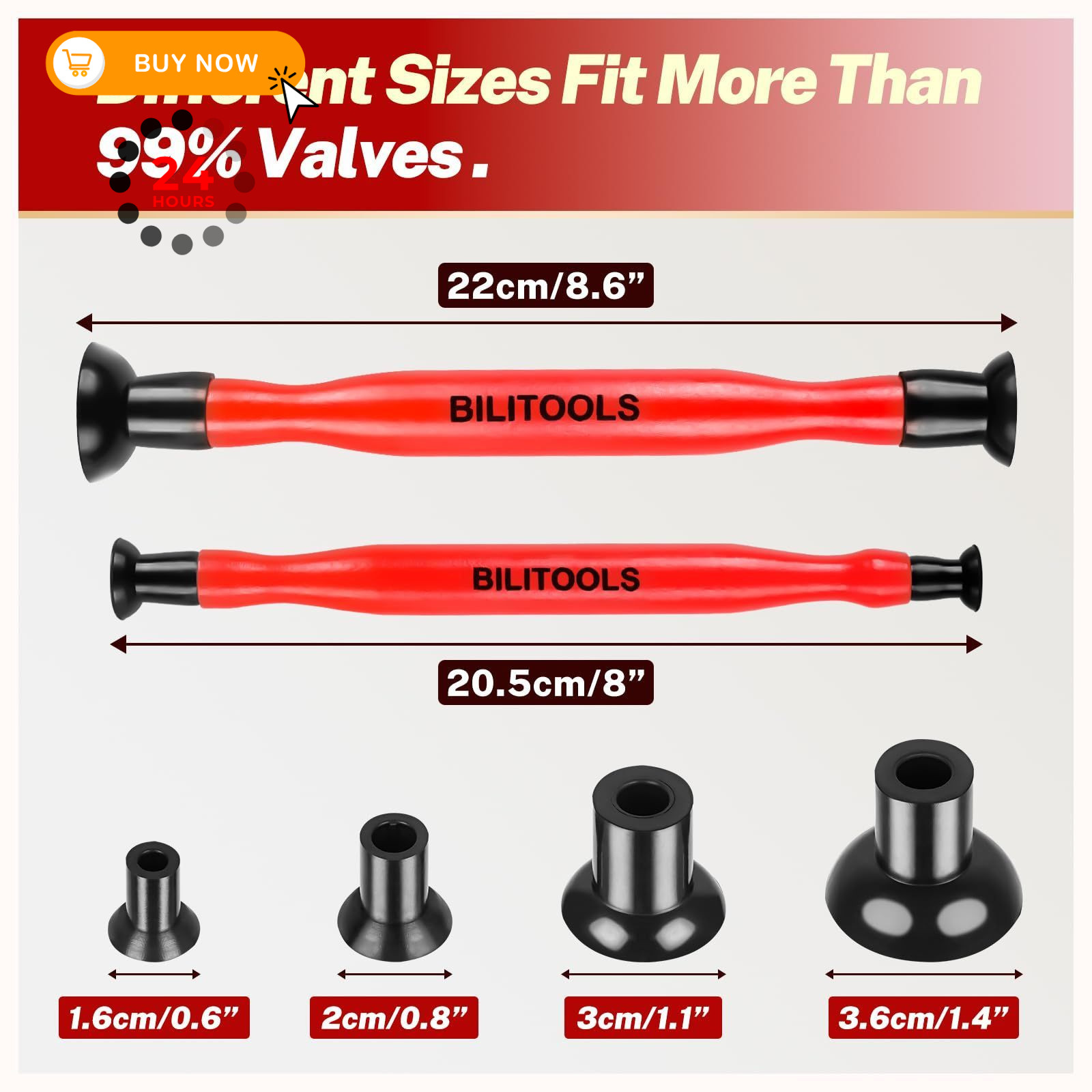 BILITOOLS 2PCS Valve Lapping Kit Grinding Tool with 8 Suction 2pcs, Red