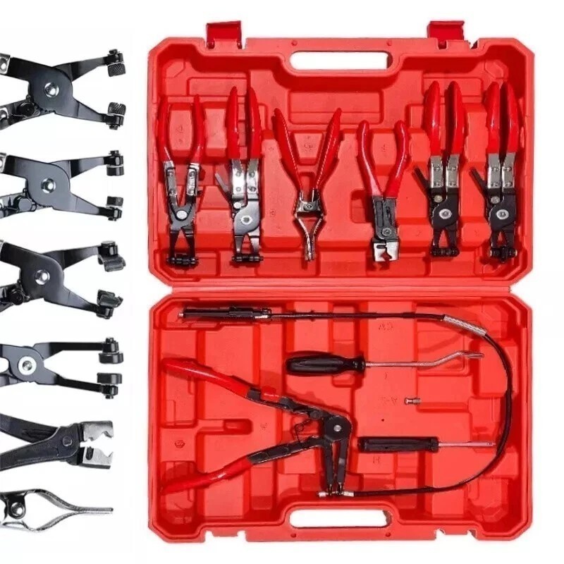 9pcs Long Reach Hose Clamp Pliers Set for Mechanics with Clic R Type Swivel Jaw