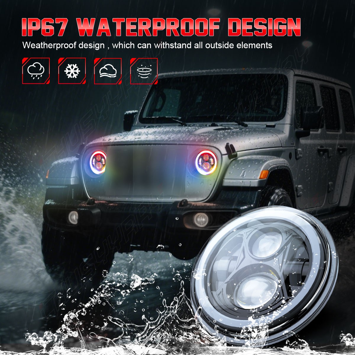 RGB Halo Angel Eye 7inch LED Headlight Hi//Lo DRL Kit For Jeep Wrangler JK TJ LJ