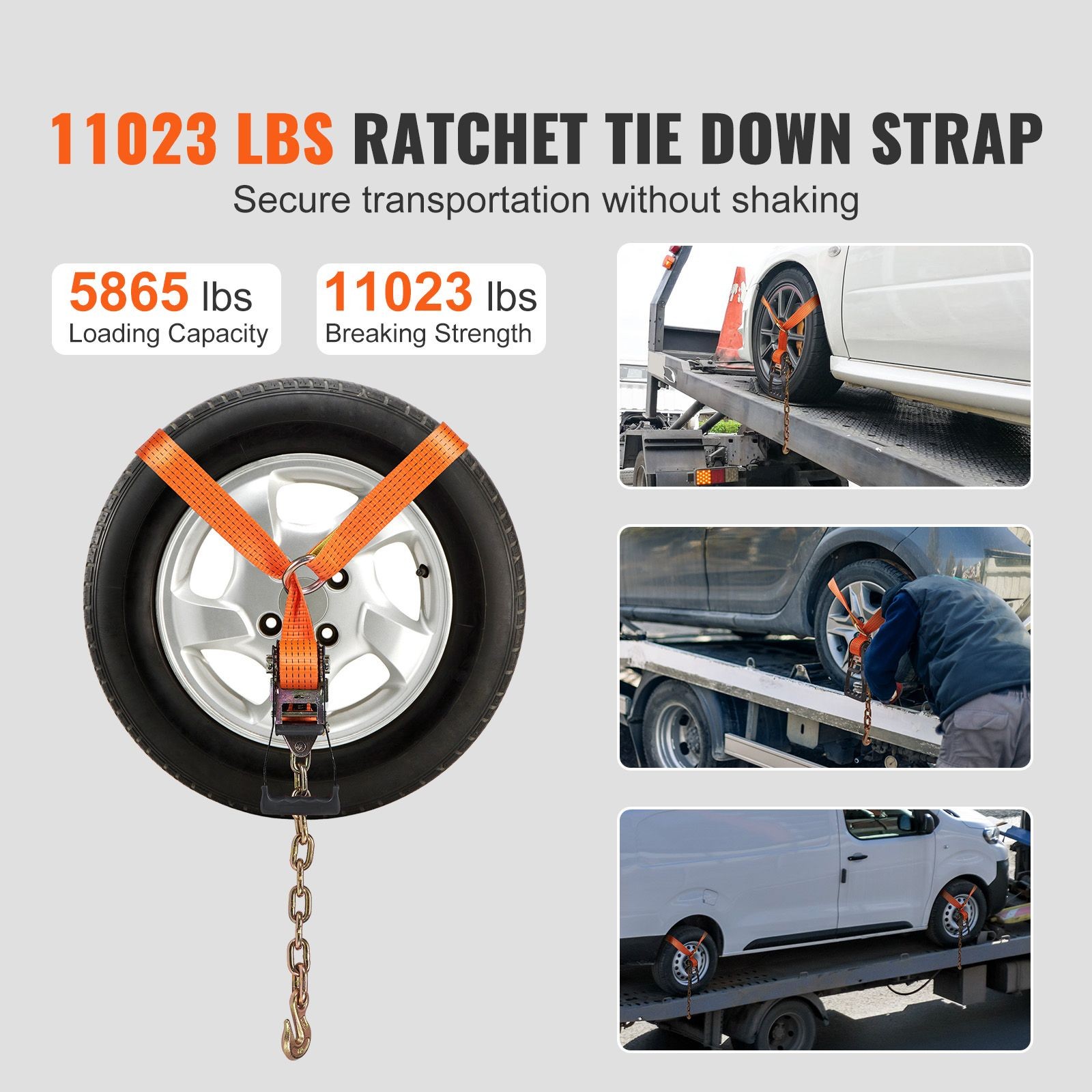Polyester Lashing Straps 4pc Ratchet Tie Down with Steel Hooks 120in
