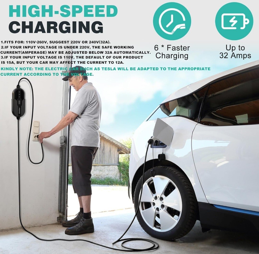 AIMILER Level 2 Electric Vehicle EV Charger, 32A 110V-240V NEMA 14-50 Plug, P…