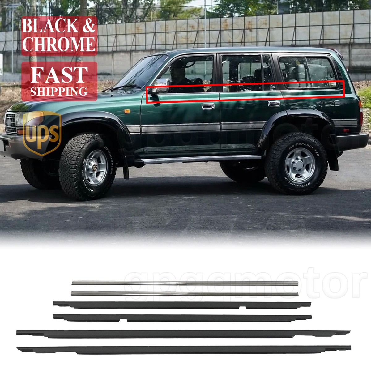 For TOYOTA Land Cruiser LC80 FJ80 FZJ80 LX450 1991-1998 Door Belt Molding 6 PCS