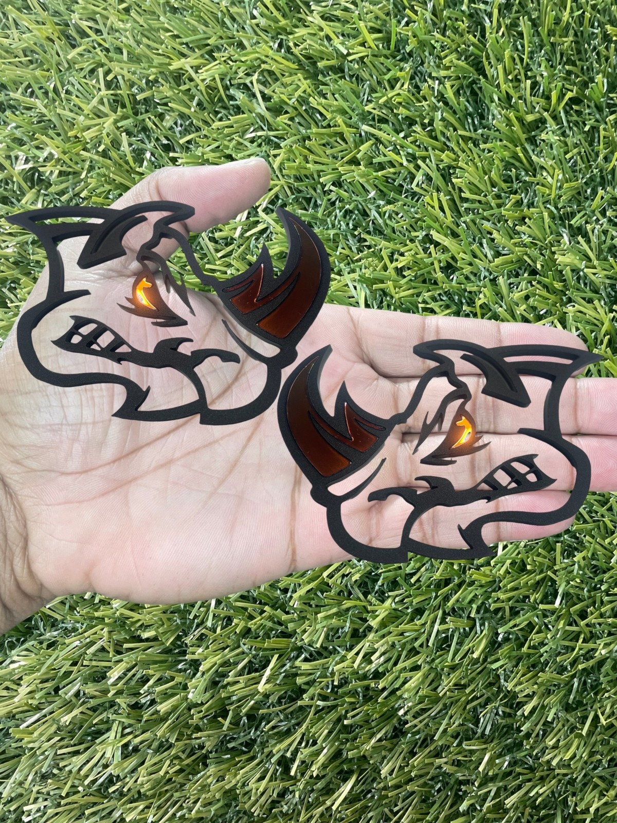 Angry Rhino Color Changing Eye Red Horns Emblem Badge Custom New Matte Black