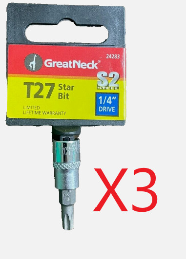 T27 Star Bit. 1/4″ Drive. S2 Steel. Various Qtys. FREE SHIPPING