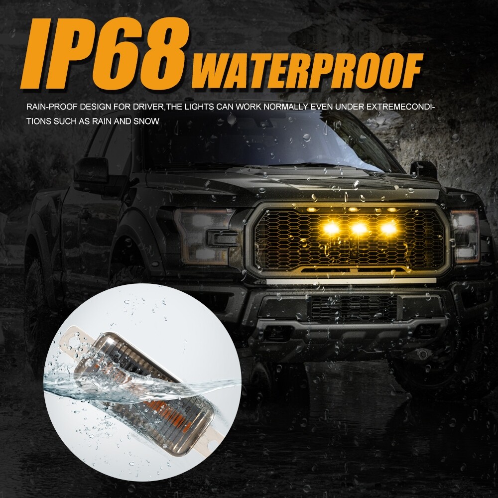3pcs LED Amber Grille Lights Kit Universal For Ford Truck SUV SVT Raptor Style