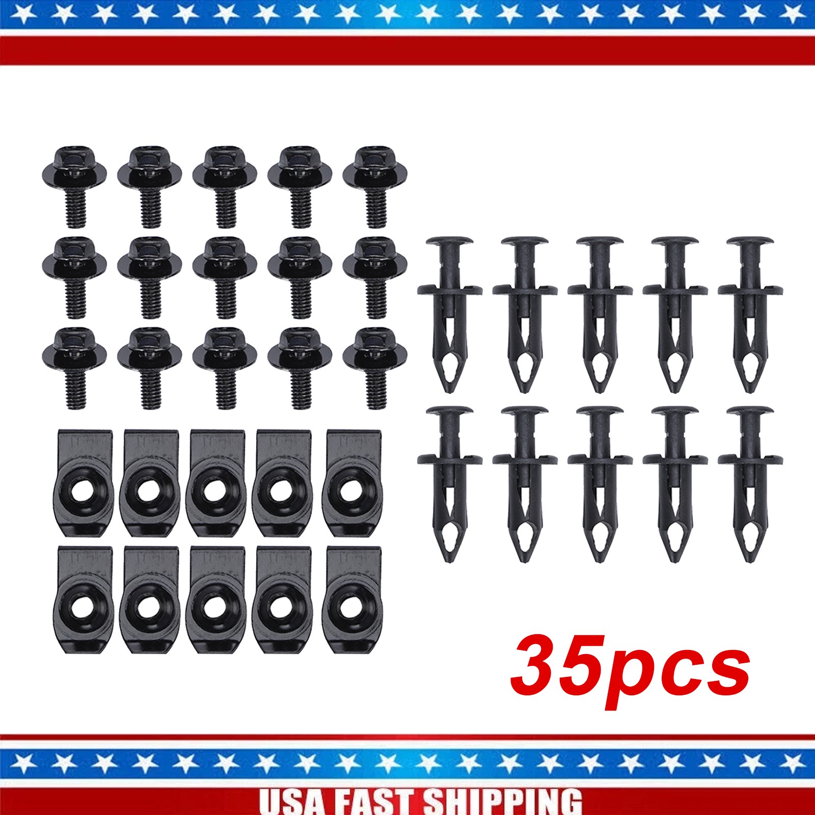 35pcs M6 U Nut Clips & Bolts Body Fastener Fender Splash Shield Retainer Screws