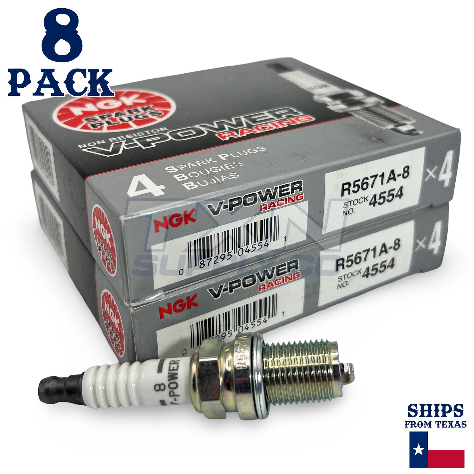 NGK R5671A-9 Racing Spark Plugs Stock 4554 Nickel Core V-Power – 8 Pack