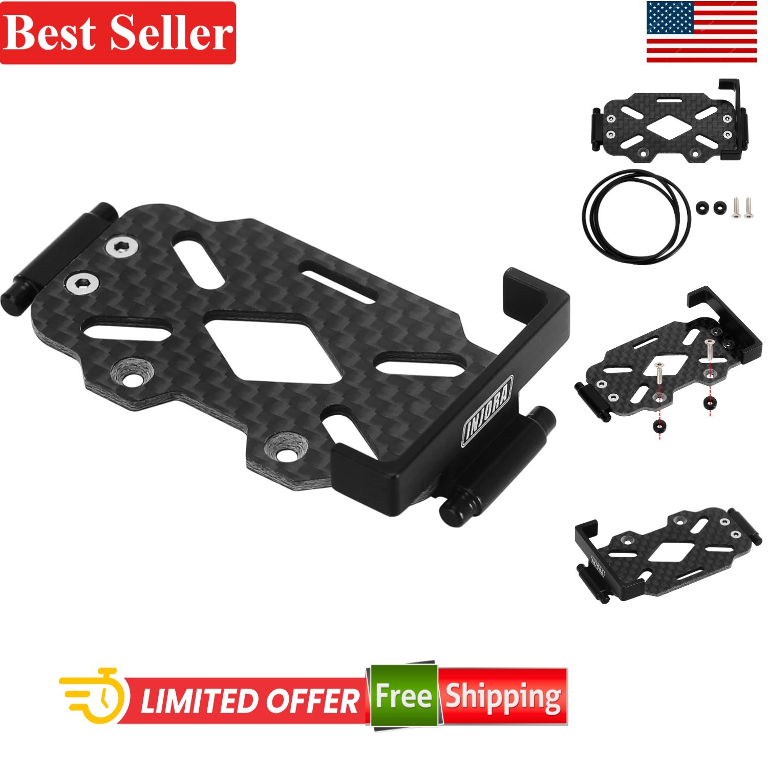 RC Crawler Battery Tray for 1/18 Aluminum Carbon Fiber Removable Black