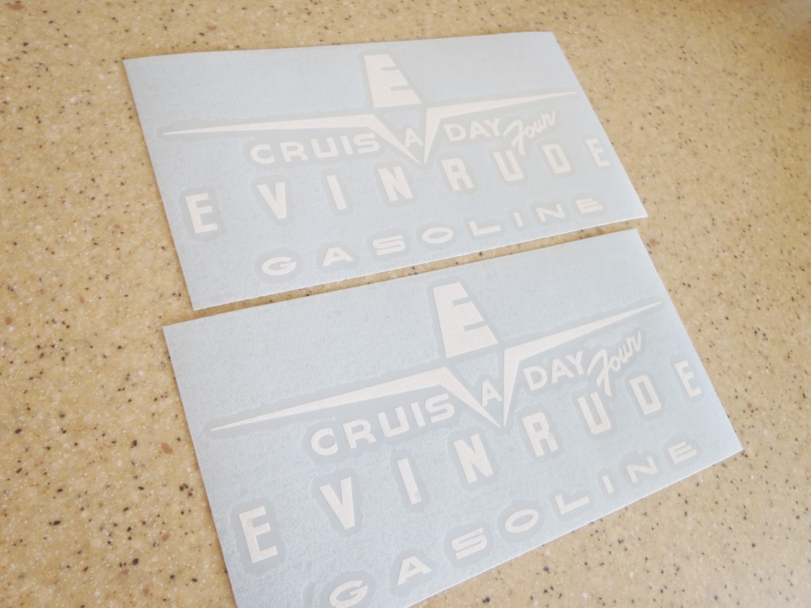 Evinrude Crus-A-Day 4 Gal Vintage Tank Decal 2-PAK FREE SHIP + Free Fish Decal!