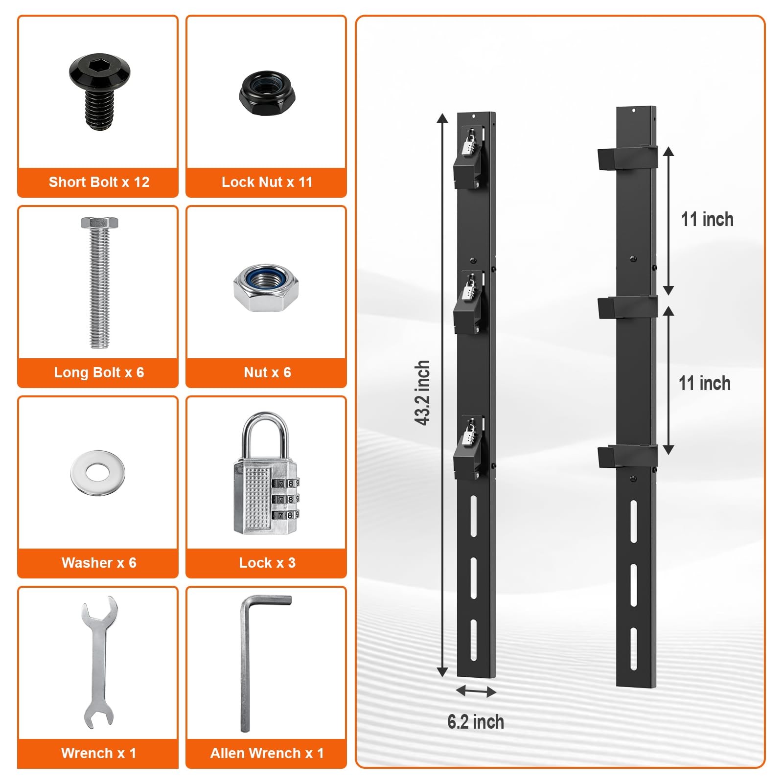 Weed Eater Rack 3 Place Heavy Duty Rust Proof Combination Locks ZS-054 ZSLTLDU
