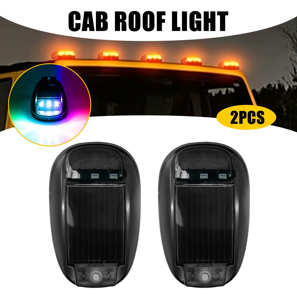 Wireless Remote RGB Solar LED Cab Light 2X For RV Trailer Boat Truck IP67 Smoked