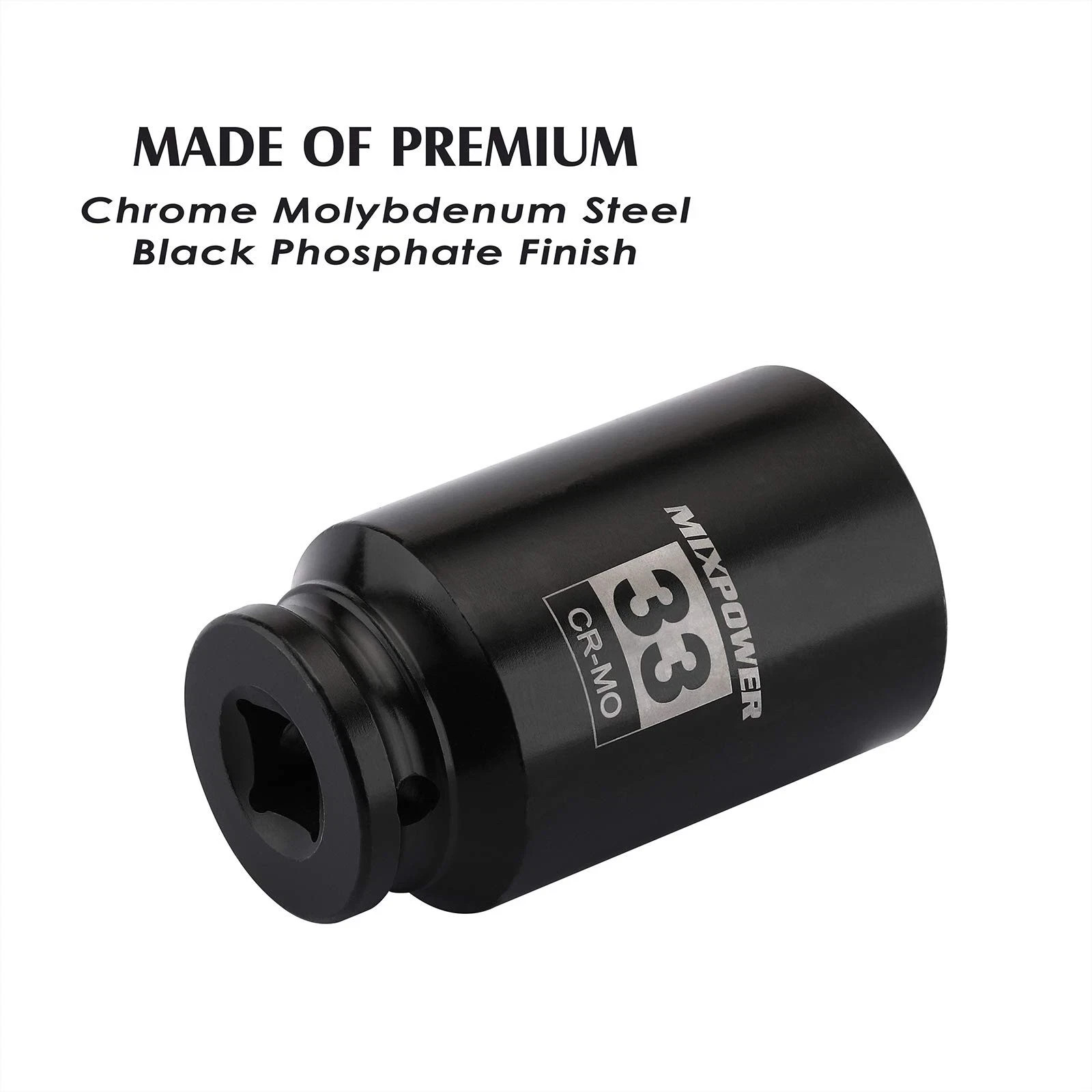 MIXPOWER 1/2″ Drive Deep Impact Socket, CR-MO, 33 mm, METRIC, 6 Point, 33mm