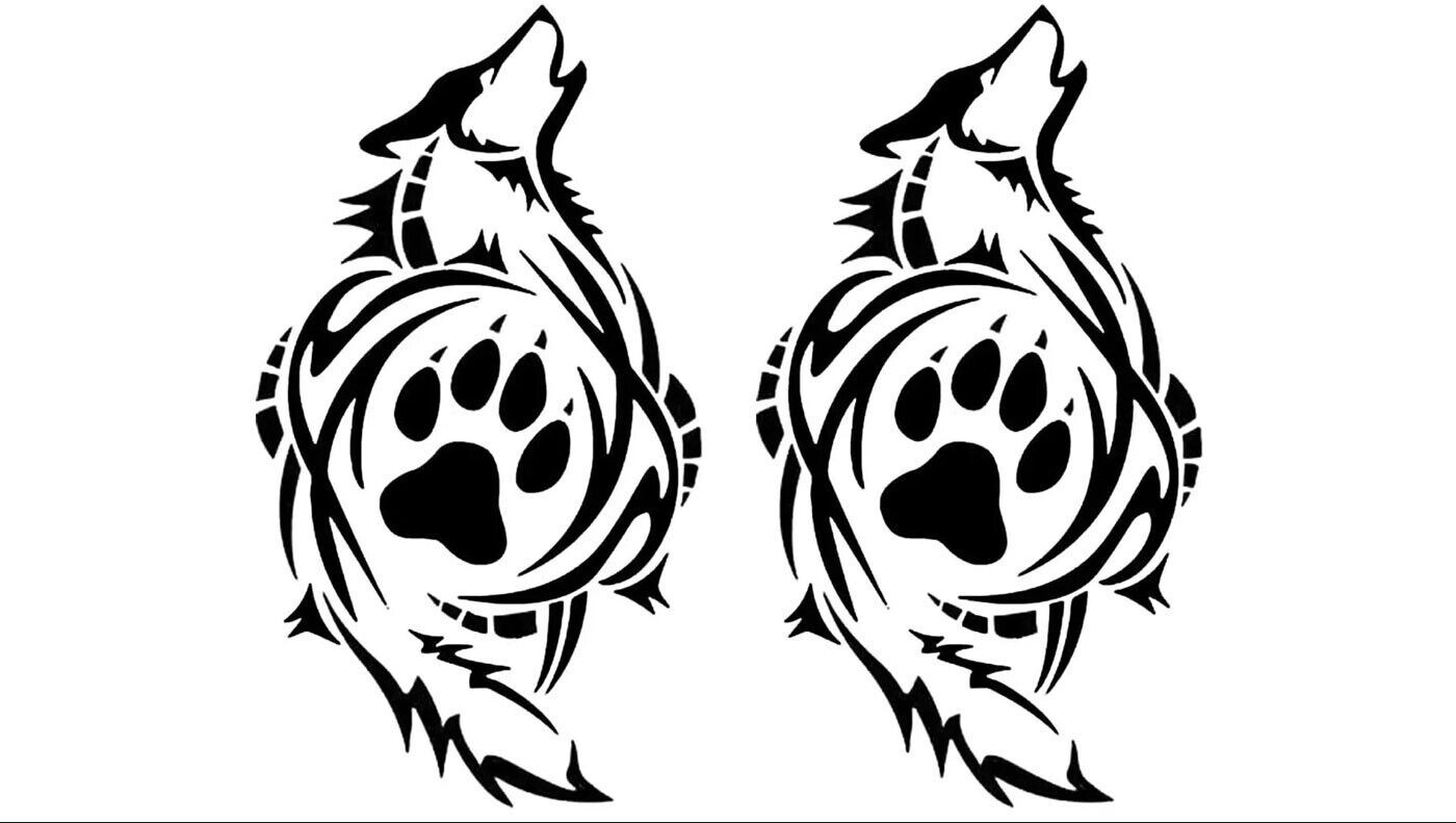 Tribal Wolf Howling Paw TWO PACK 6″ Black Vinyl Decal Car Laptop Tablet Window