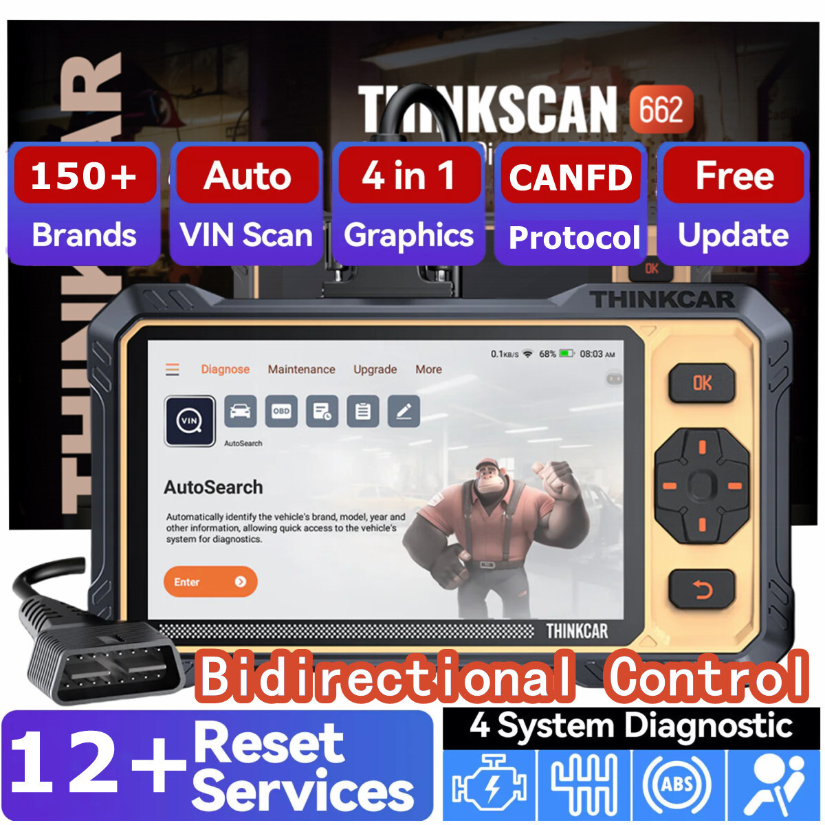 ThinkScan 662 Automotive OBD2 Scanner Engine ABS SRS EPB SAS AT Diagnostic Tool