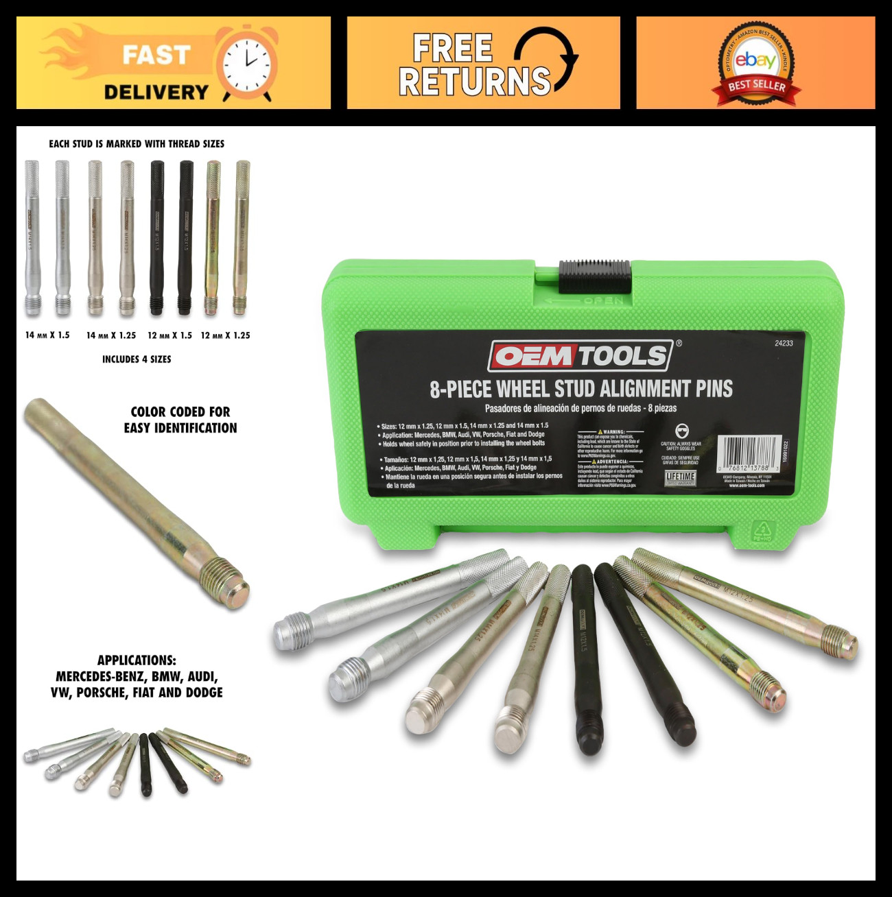 Wheel Stud Alignment Kit – Safe Wheel Alignment Tool, Color-Coded Hanger, 8-Piec