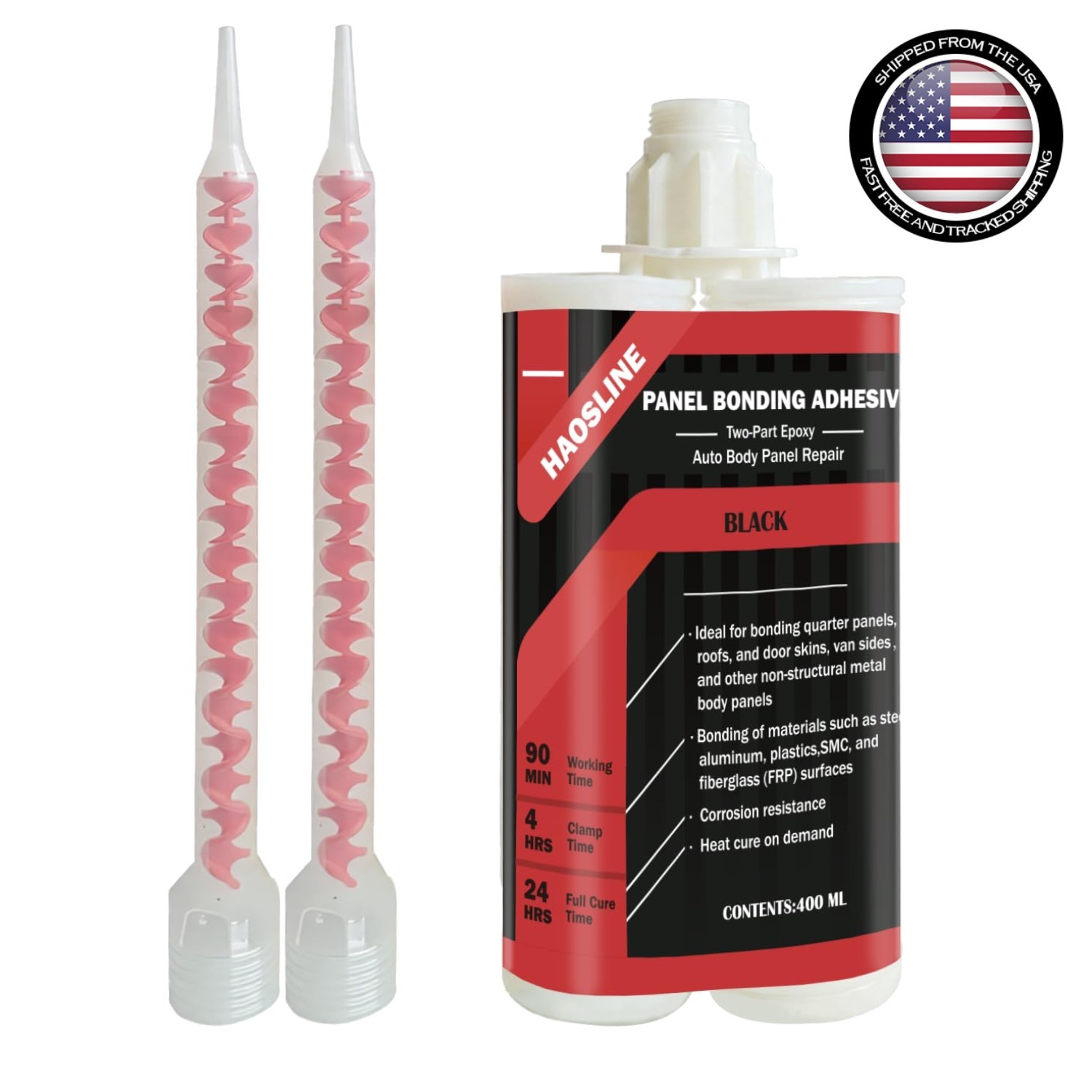 Auto Body Panel Adhesive 400mL Two-Part Epoxy for Metal Plastic Bonding Black