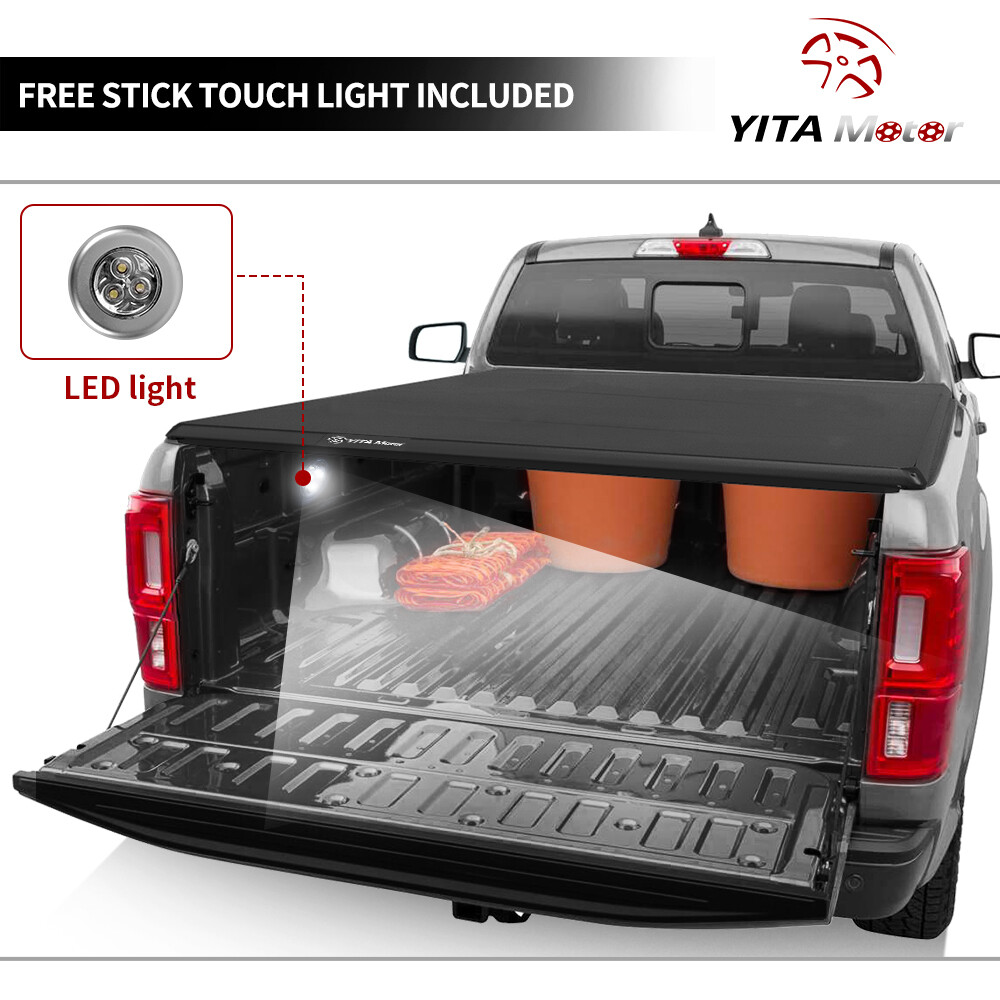 5.5 ft 66″ Bed Tonneau Cover Soft 3-fold for 2004-2015 Nissan Titan Truck w/ Led
