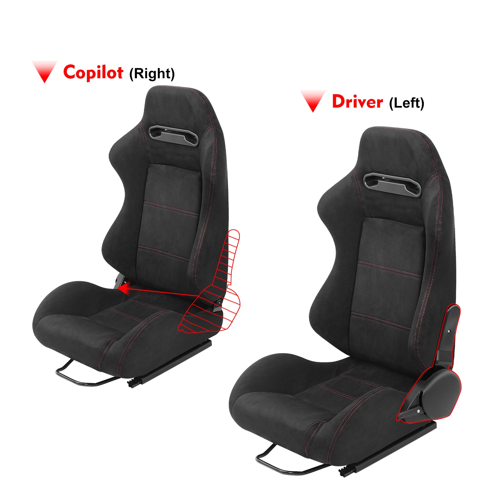 Universal Pair Reclinable black suede Sport Racing Seats W/Slider Left/Right