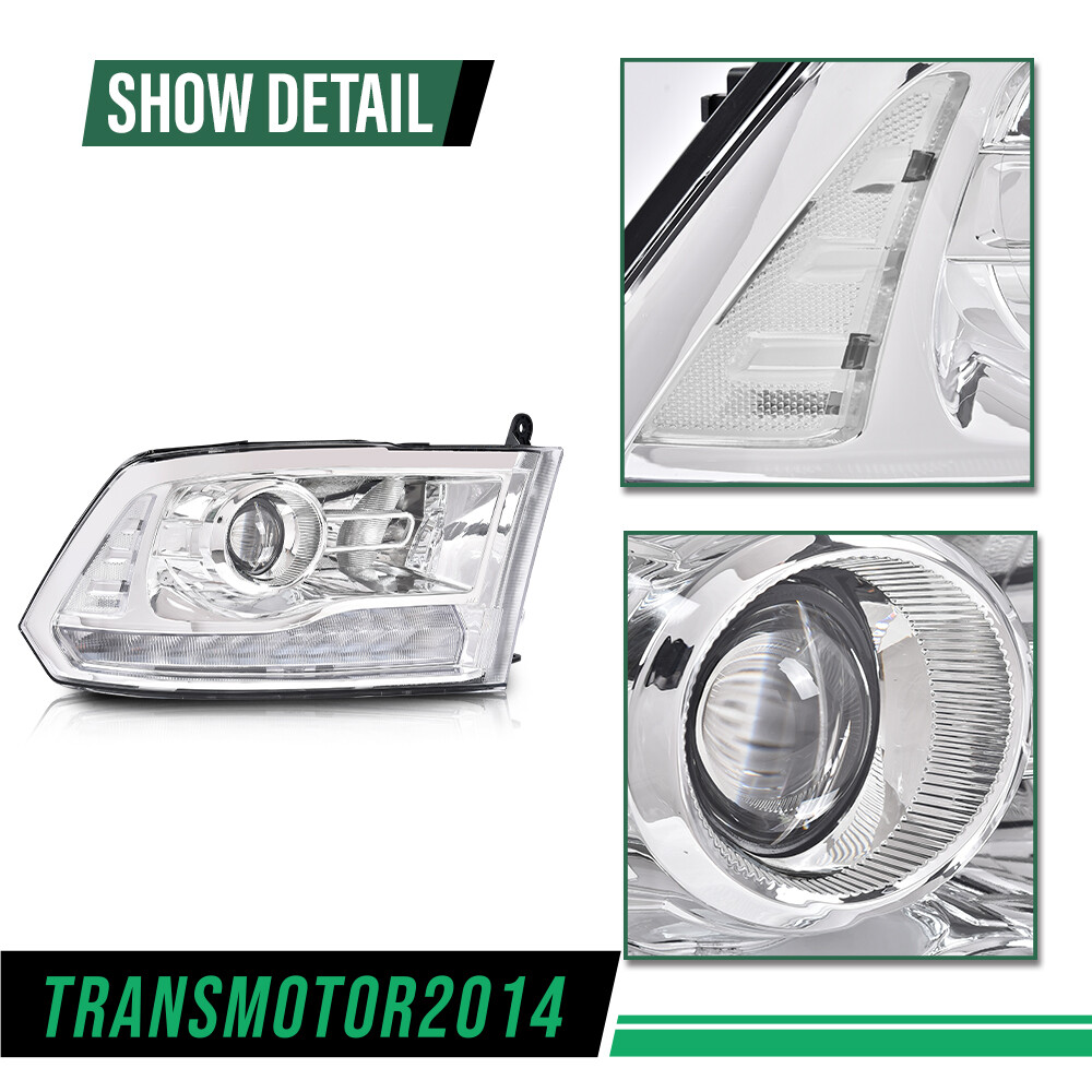 LED DRL Projector Headlights W/ Harness Fit For 09-18 Ram 1500 2500 3500 Chrome