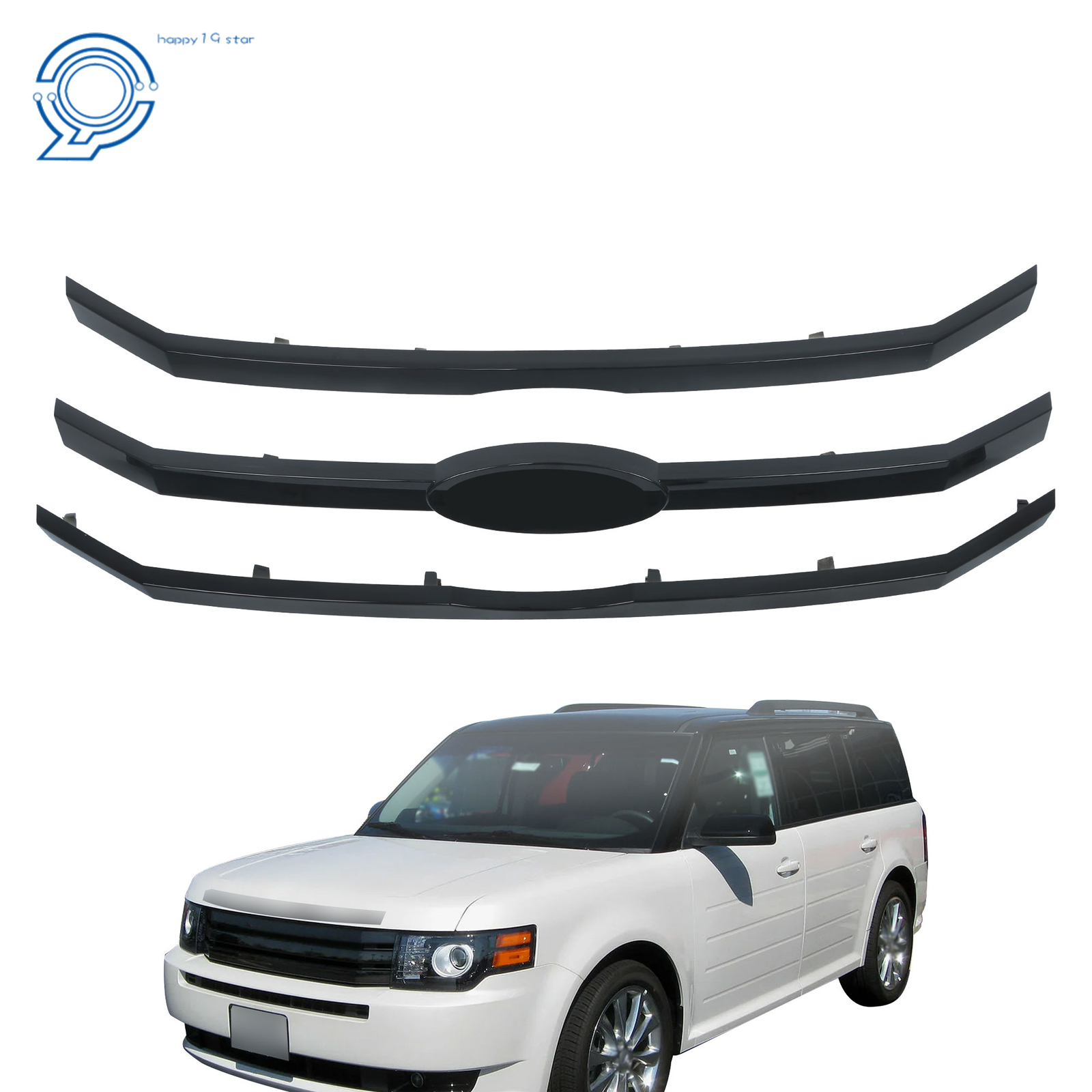 3Pcs Front Grille Bar Insert Black Plastic For 2009 2010 2011 2012 Ford Flex