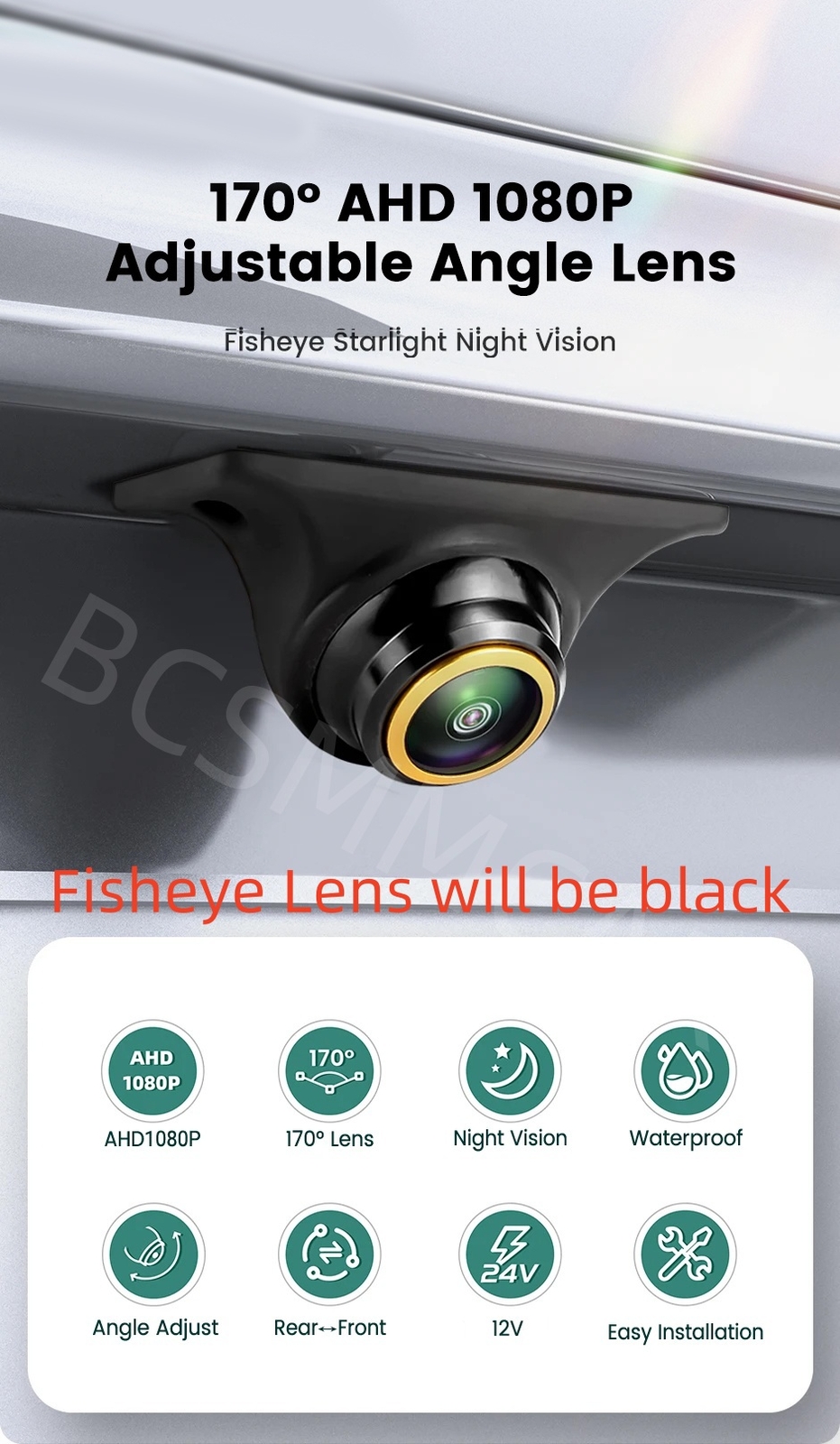 AHD CVBS Car Rear View Reverse Camera 170° Wide Angle Night Vision Waterproof