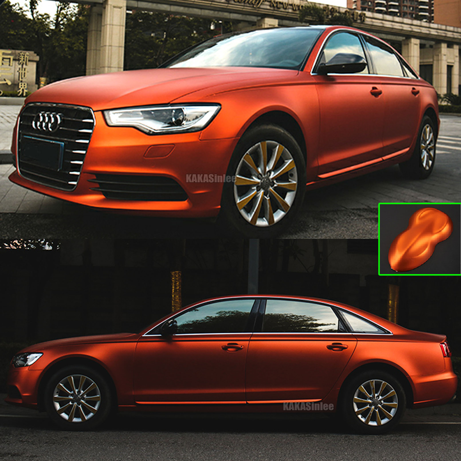 Orange Air Release – Satin Matte Chrome Whole Car Vinyl Wrap Strips Sticker HDUS