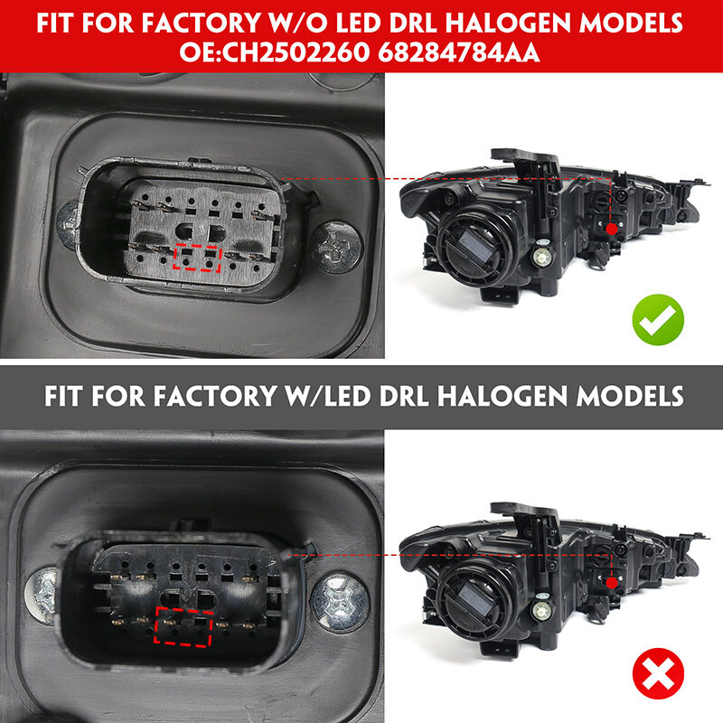 For Chrysler 200 2015 2016 2017 Halogen Headlight w/o LED DRL Chrome Driver Left