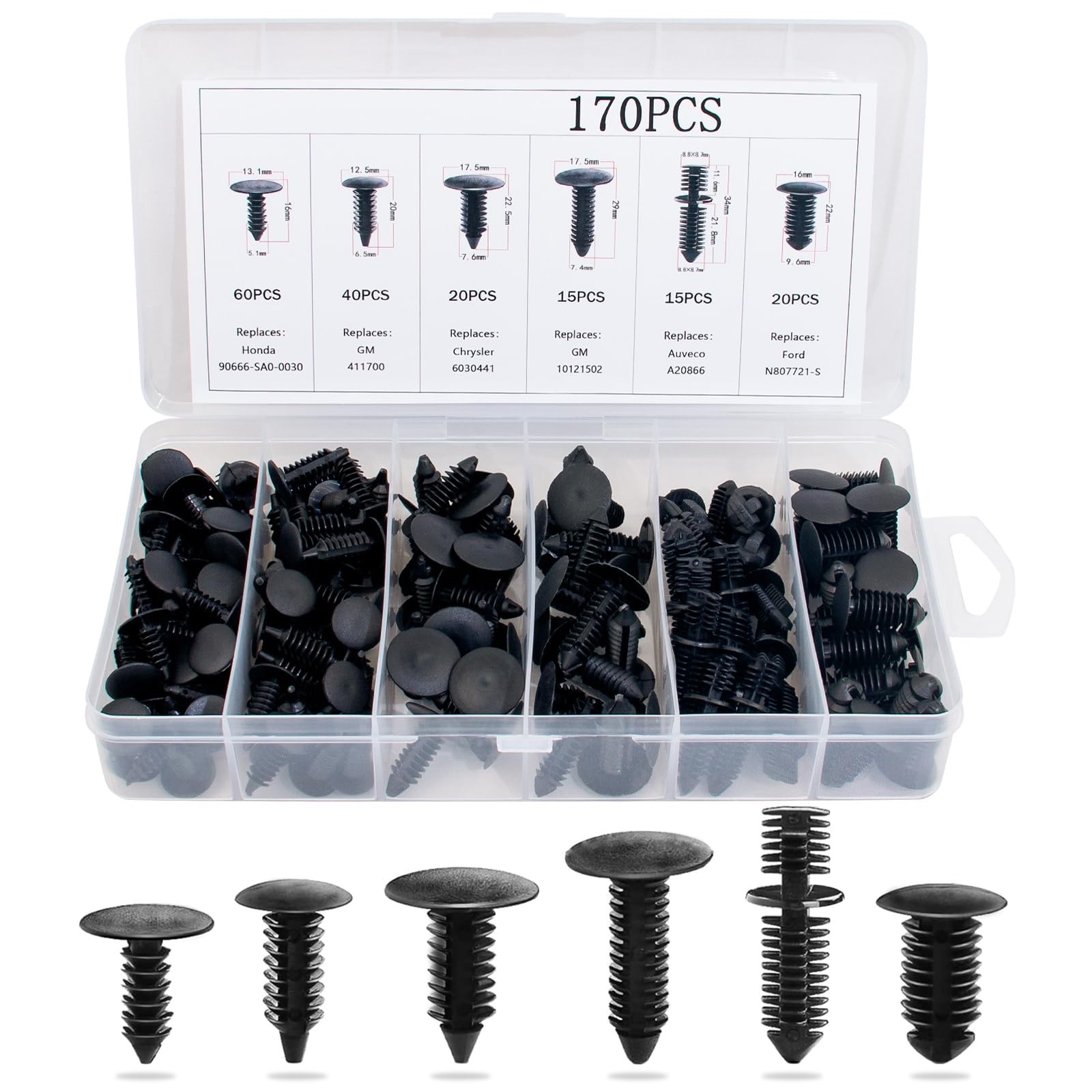 170PCS Universal Auto Body Shield Retainer Fastener Clip Assortment Christma…