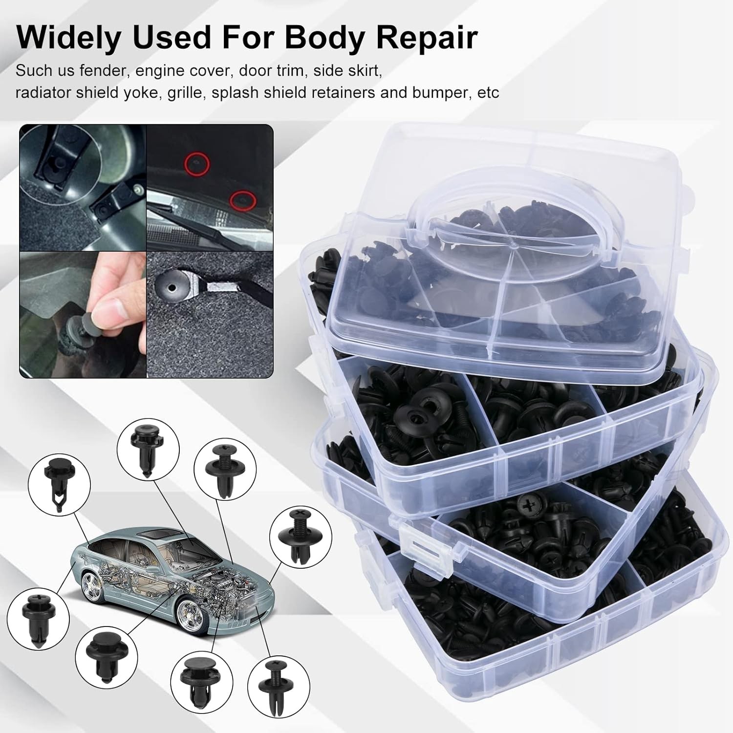 620-Piece Automotive Retaining Clip Plastic Fastener Kit Fender Rivet Clips