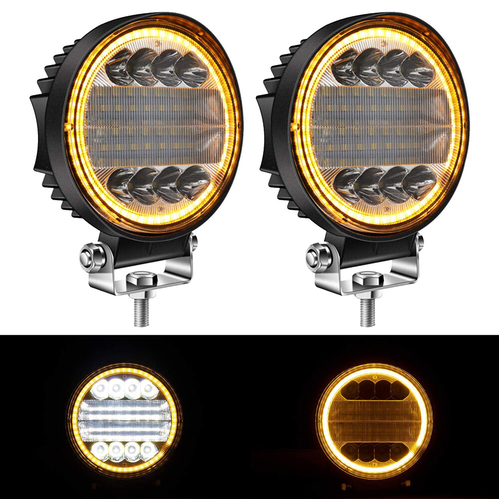 Pair 5”Inch LED Work Light Spot Flood Driving Fog Round Amber Lamp Offroad
