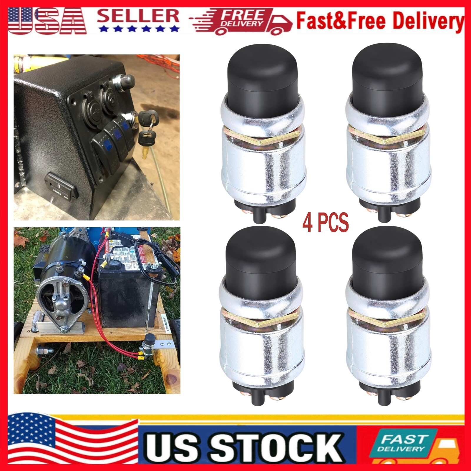 4 PCS 12 VOLT DC HEAVY-DUTY START MOMENTARY PUSH-BUTTON STARTER SWITCH (50 AMPS)