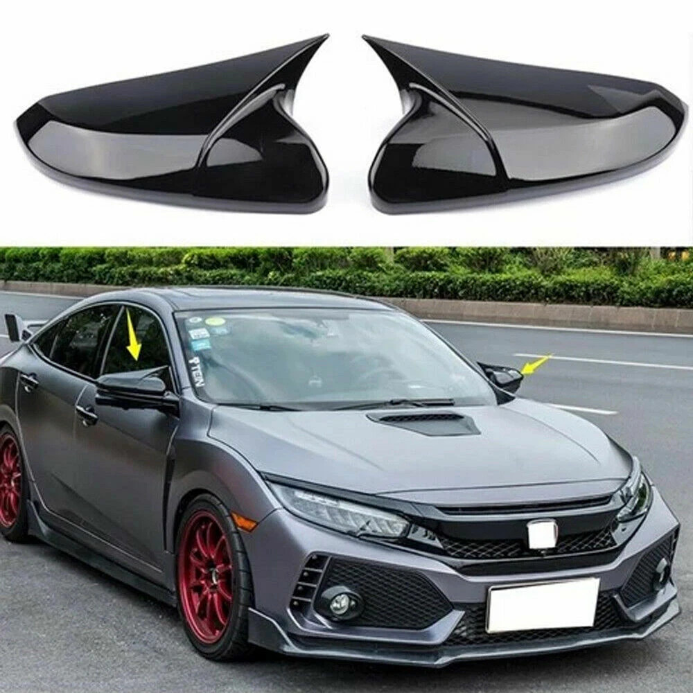 New Side Mirror Cover Caps Rearview Overlay For Honda Civic 2016-21 Glossy Black