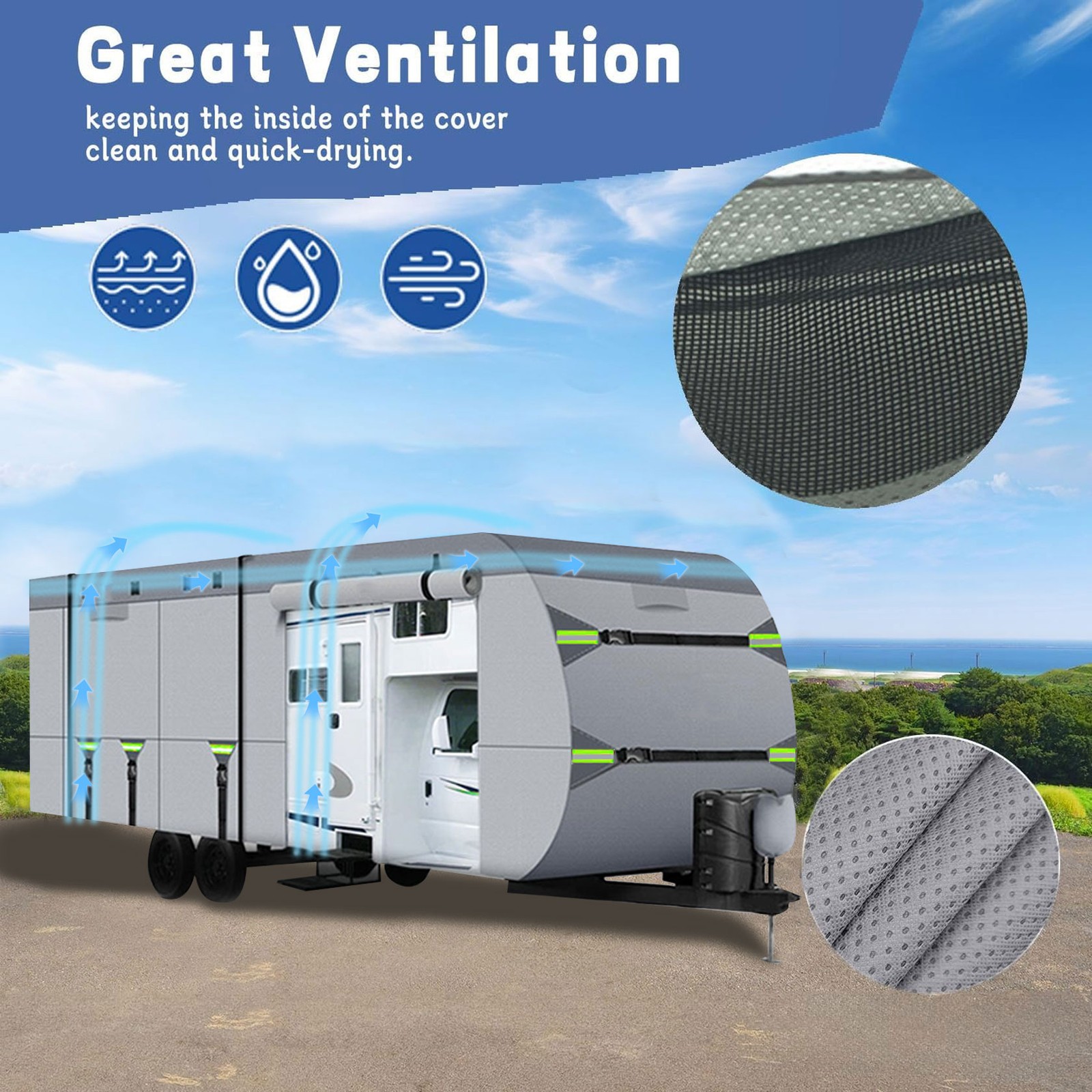 RV Cover Upgraded 8 Layers Top Windproof Travel Trailer Cover for 30′ to 33′ RV