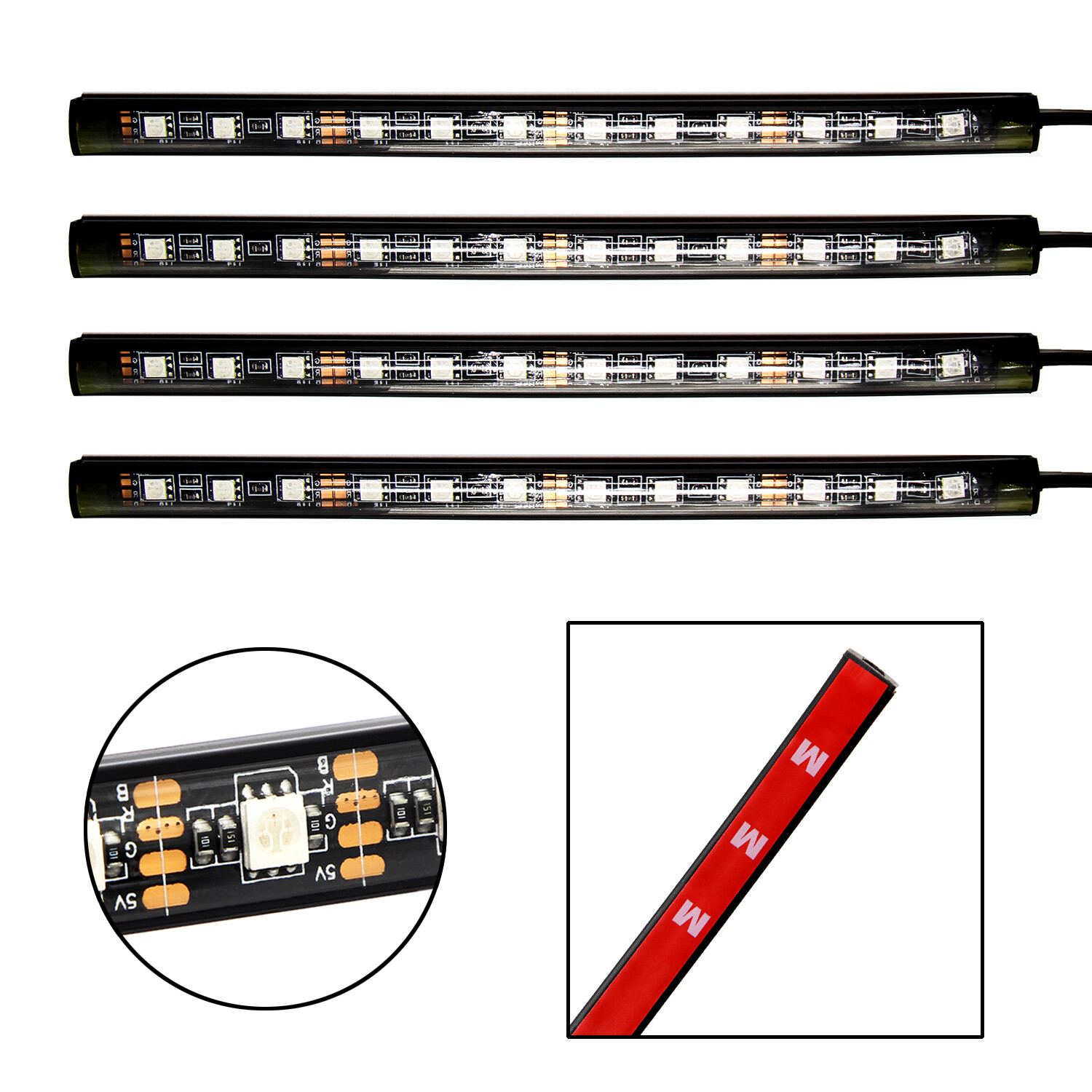 12LED IR Remote Control Strip 4pcs Car Interior Atmosphere Neon Lights 16 Colors