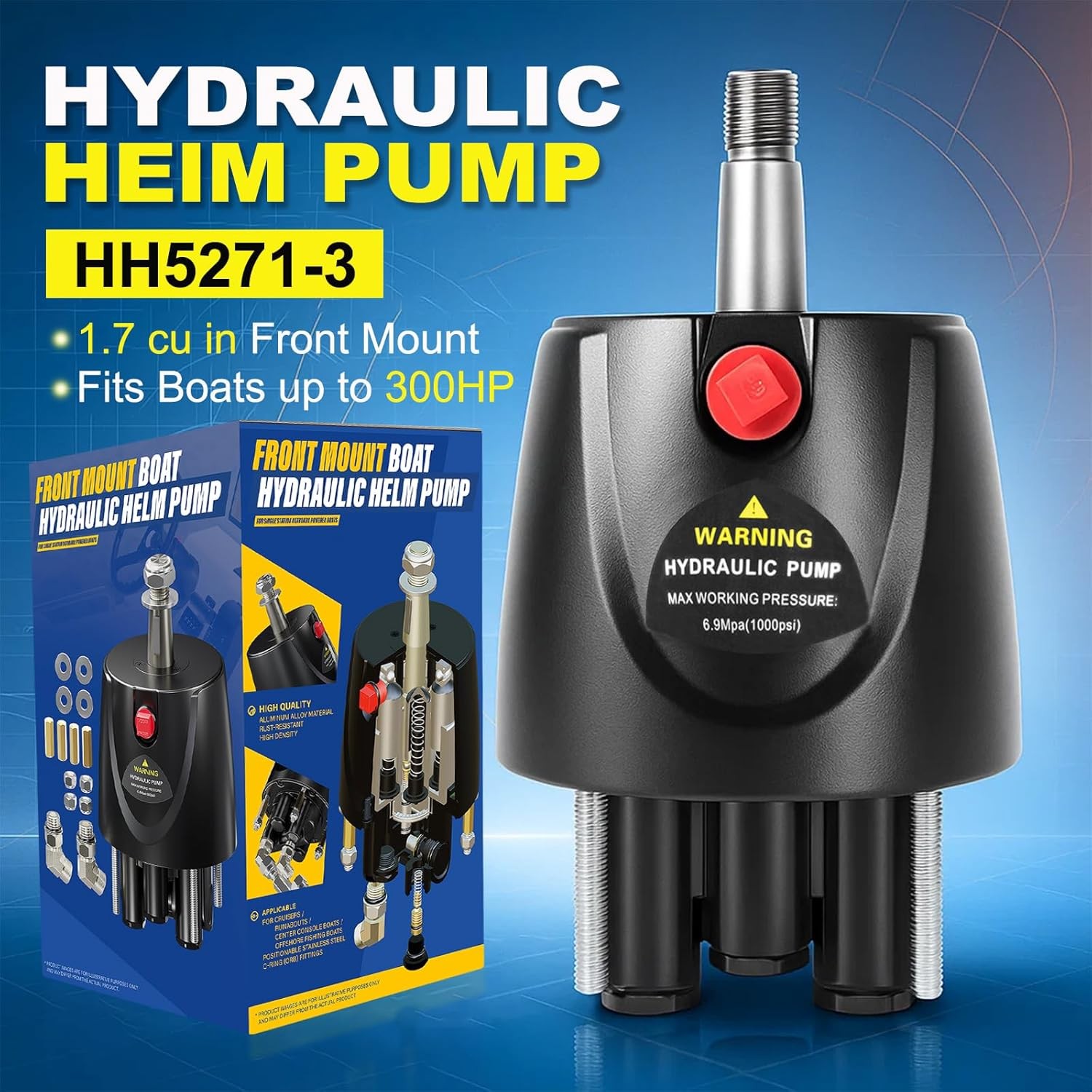 Fit for Seastar HH5271-3 Hydraulic Steering Helm Pump,1.7 cu in Front Mount Helm
