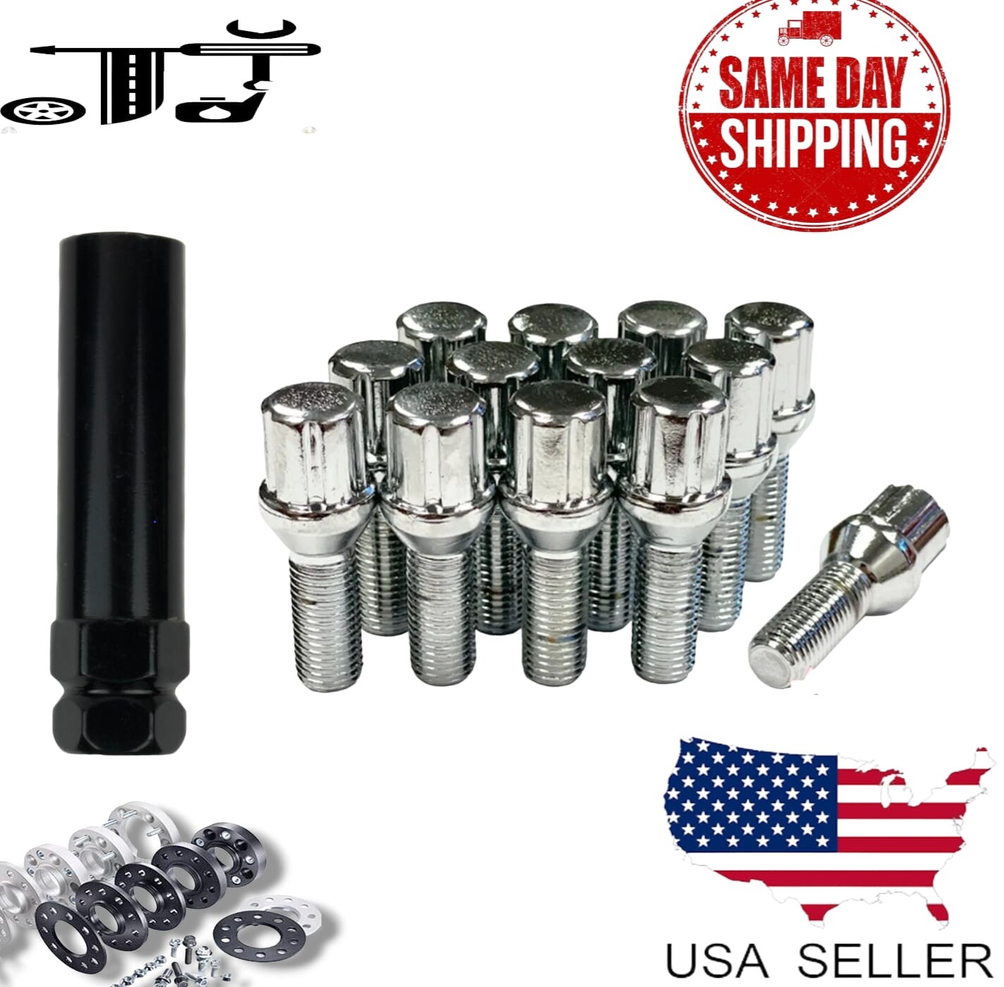 20Pc Chrome 12×1.25 Spline Tuner Lug Bolts 28mm Shank Dart/Cherokee/Compass&More