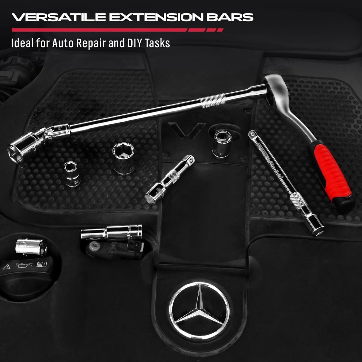 4pc 3/8″ Drive Socket Extension Bar Set 3″ 6″ 10″ & Universal Joint Cr-V Steel