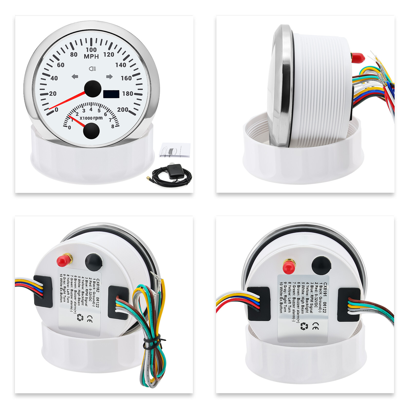 2 Gauge Set 85mm GPS Speedometer 200MPH/Tacho & 4 IN 1 Multifunctional Gauge US