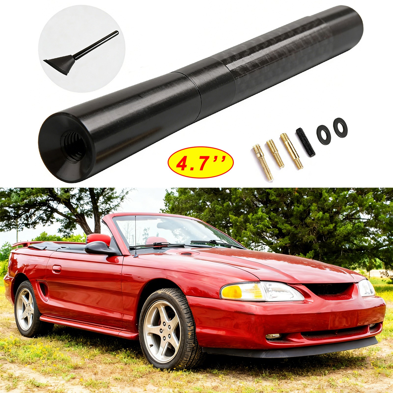 Carbon 4.7″ Antenna Aerial For Ford Mustang GT 94-14 Bee Sting AM/FM Radio Mast