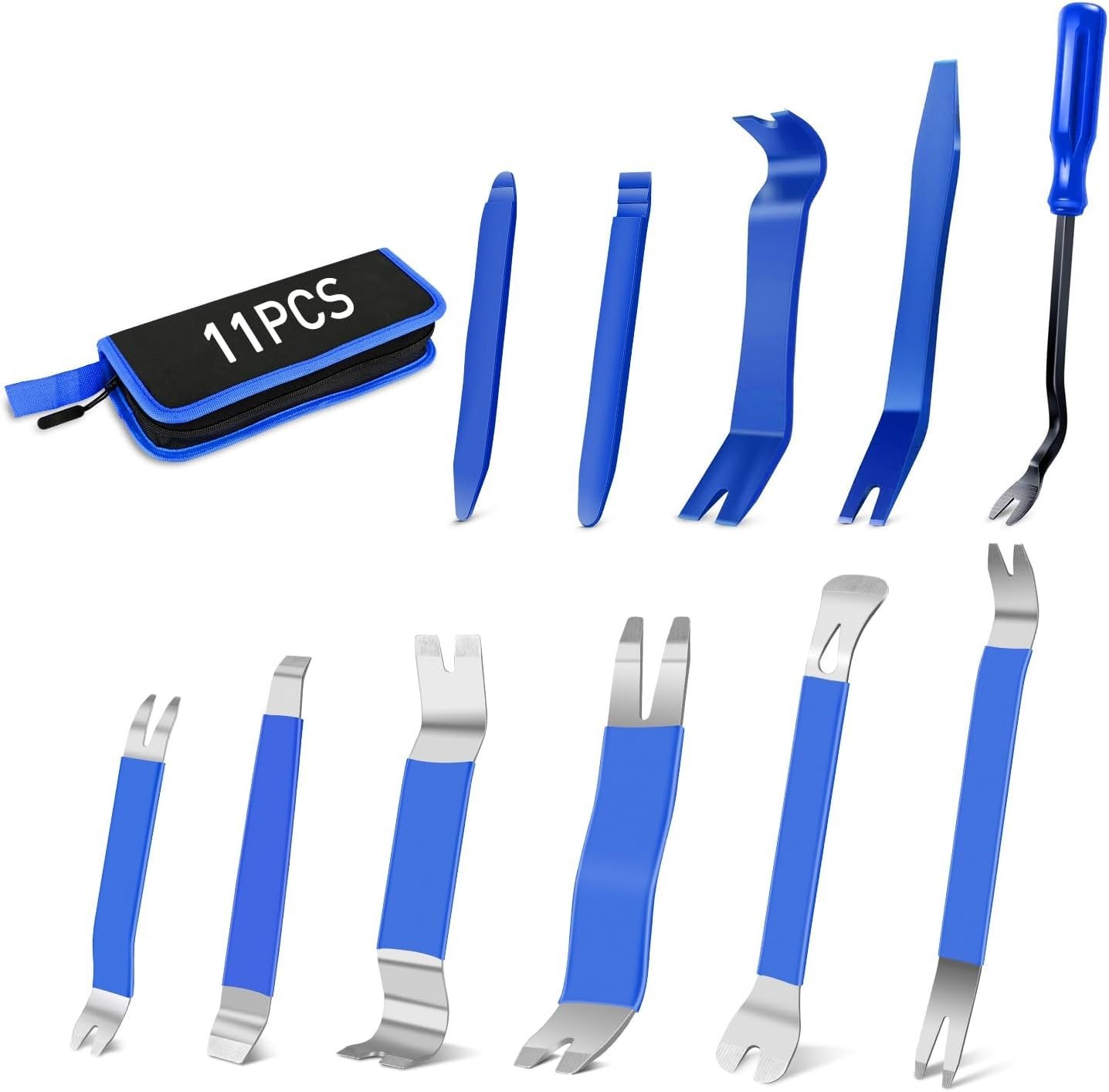 11PCS Ergonomic Trim Removal Tool Kit – Metal & Nylon Car Repair Set in Blue